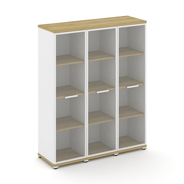 Concept Шкаф 3 узкие секции, 4 ниши CN.STU-436 RPW W Дуб Винченцо/Белый Бриллиант/Металл Белый/Прозрачный 1252*420*1554 - Вид 1