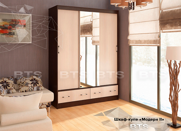 Шкаф-купе "Модерн-2" 1,35м (1350х2220х610) венге/лоредо - Вид 1
