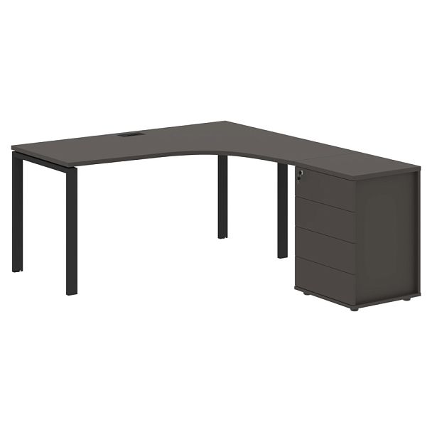 Стол эргономичный с тумбой EUCET 1518(R) Мокко/Черный 1560х1880х750 EDIS - Вид 1