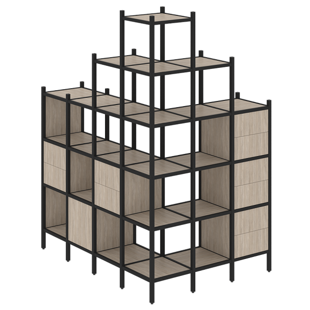 Loft Угловой внешний стеллаж наборный VR.L-56 Дуб аттик/Чёрный металл 1694*1278*2280 - Вид 1