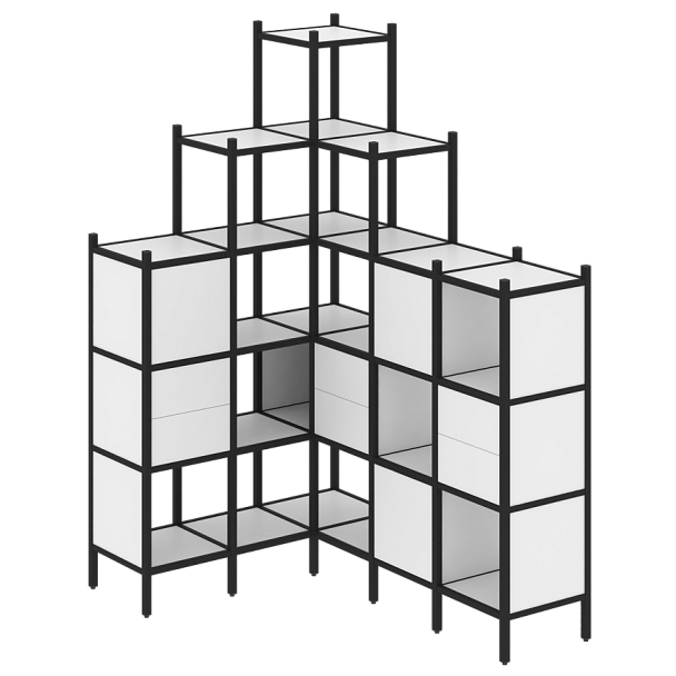 Loft Угловой внутренний стеллаж наборный VR.L-43 Белый бриллиант/Чёрный металл 1278*1694*2280 - Вид 1