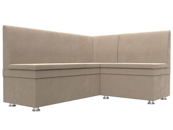 Кухонный угловой диван Уют правый (полностью велюр бежевый) - Вид 3