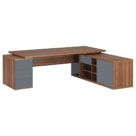 Стол рабочий на креденции и тумбе правый Zion 222x208x74 орех селект - Фото предпросмотра
