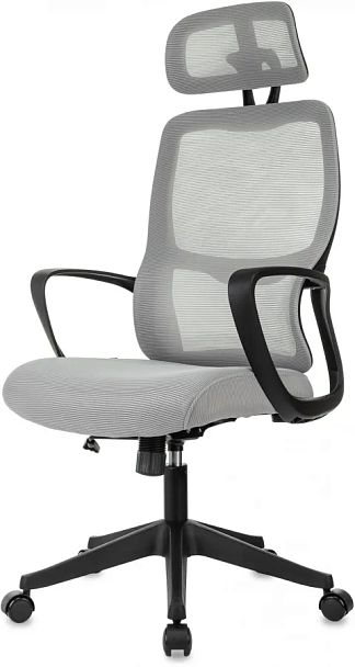 Кресло руководителя Бюрократ Wise серый сетка/ткань с подголов. крестов. пластик - Вид 2