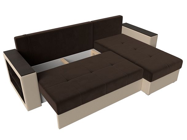 Диван угловой Дубай Лайт угол правый (основа микровельвет коричневый, компаньон экокожа бежевая) - Вид 8