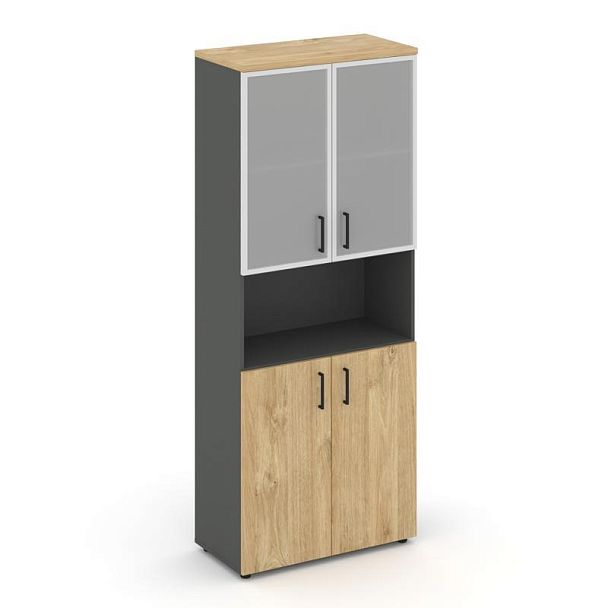 Style Project Шкаф высокий широкий SN.STS-106 Антрацит/Тиквуд Светлый/Сатин/Черный Ручки 796*400*198 - Вид 1