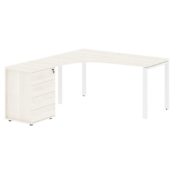 Стол эргономичный с тумбой EUCET 1518(L) Ясень Траун/Белый 1560х1880х750 EDIS - Вид 1