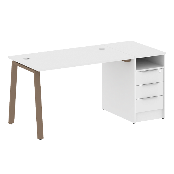 Metal System Р. ст. с тумбой на А-образном м/к БА.РС-СТП-1.2 Белый/Мокко металл 1612*720*750 - Вид 1