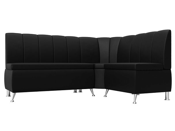 Кухонный угловой диван Кантри правый (полностью экокожа черная) - Вид 1