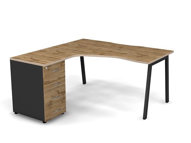 MATRIX 121S171-A Стол эгоном. с тумбой L, пров. вырез. (А-опоры) 1580х1580х775 Дуб Крафт/Темно-серый - Вид 1