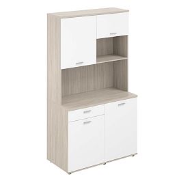 Офисная мини-кухня с ящиком, 1200х600х2135 / корпус: дуб светлый, фасады: белый Сигма / Sigma - Фото предпросмотра