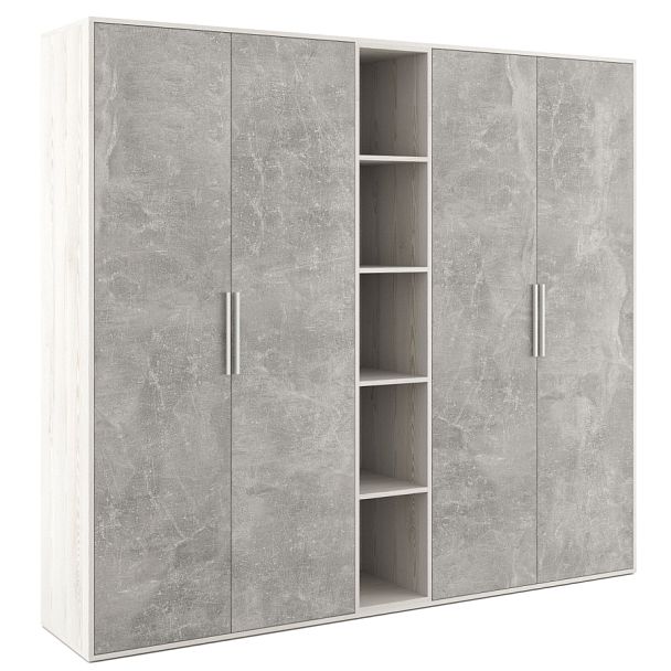 Шкаф высокий 4 створки, с нишей B-tone 213,8x45x191,7 сосна бетон светлый - Вид 1