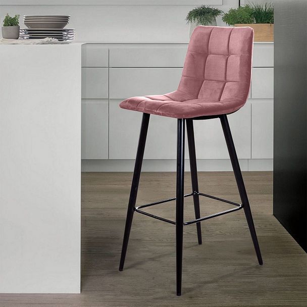 Стул барный UNO, бархат пудровый 15/ чёрный конус - Вид 10