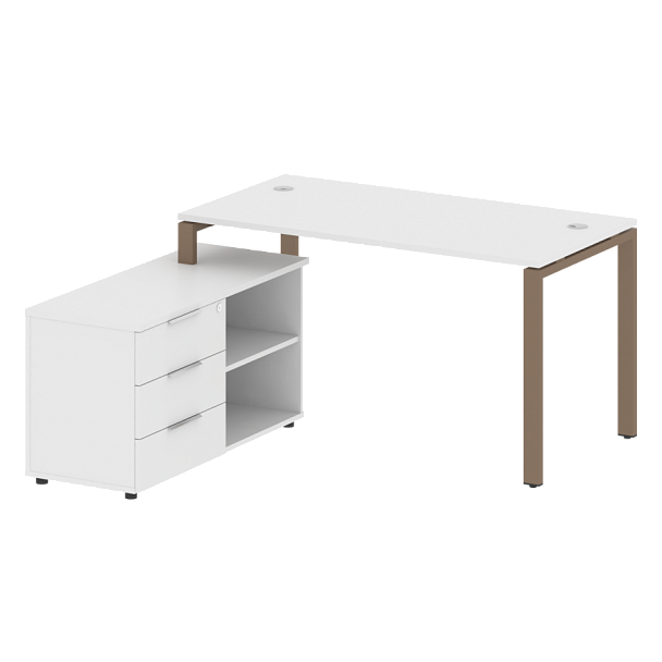 Metal System Р. ст. с тумбой на П-образном м/к БП.РС-СТС-2.3 (L) Белый/Мокко металл 1500*1520*750 - Вид 1