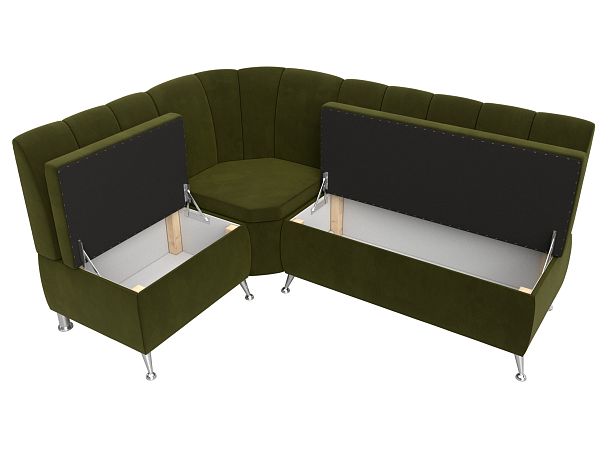 Кухонный угловой диван Кантри левый (полностью микровельвет зеленый) - Вид 6