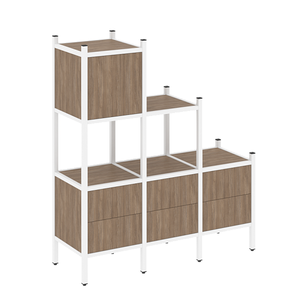 Loft Прямой стеллаж наборный VR.L-12 Дуб аризона/Белый металл 1278*446*1458 - Вид 1