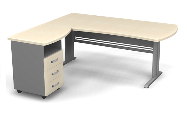 Стол угловой на металлокаркасе L,R 1400 Берлин Береза Майнау/Серый УРМ.М 140 L\R - Вид 1