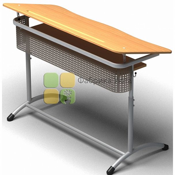 Парта двухместная ЭКСТРА (Р) с полкой, с угл. накл. стол. и перф. экраном, рег.(3-5 гр) - Вид 1