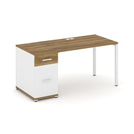 Concept Стол рабочий с 1 опорной тумбой CN.SP-406 W Сандал Янтарный/Белый Бриллиант/Металл Белый 1600*720*750 - Фото предпросмотра