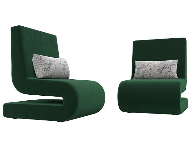 Кресло Волна (полностью велюр зеленый, подушки велюр серый с узором) - Вид 3