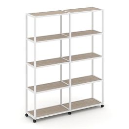 Shelf Mobile Стеллаж 5 уровней 2 секции VR.LT-STK-511.10 Дуб Аттик/Металл Белый 1970*400*2000 - Фото предпросмотра