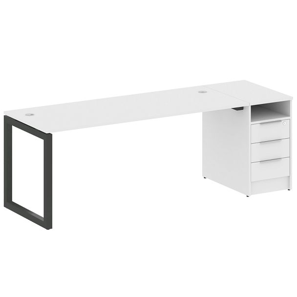 Metal System Quattro Р. ст. с тумбой на О-образном м/к 50БО.РС-СТП-1.5 Белый/Антрацит металл 2212*720*750 - Вид 1