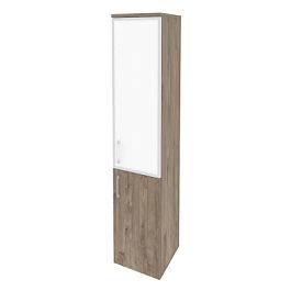 Onix Шкаф высокий узкий правый O.SU-1.2 R (R) white Тиквуд темный/Стекло 400*420*1977 - Фото предпросмотра