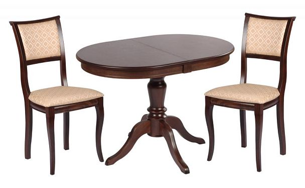 Обеденная группа стол Анфея 110(150)х75х76 Темный орех и 2 стула Камир Темный орех/Бежевый жаккард - Вид 1