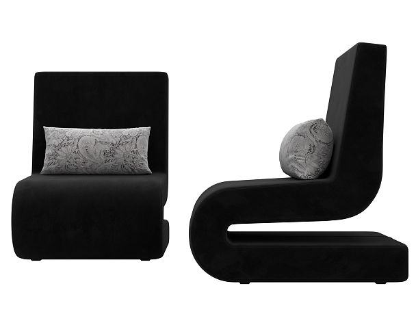 Кресло Волна (полностью велюр черный, подушки велюр серый с узором) - Вид 2