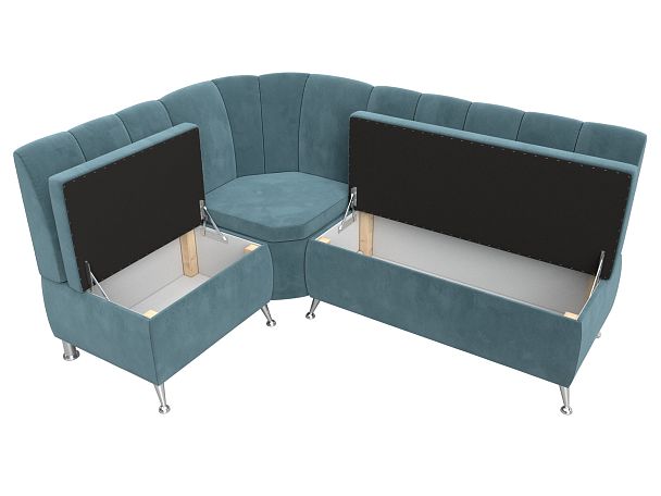 Кухонный угловой диван Кантри левый (полностью Велюр бирюзовый) - Вид 6