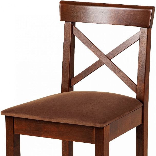 Комплект деревянных полубарных стульев с мягким сиденьем Бергольф Темный орех/Коричневый велюр, 3 шт. - Вид 6