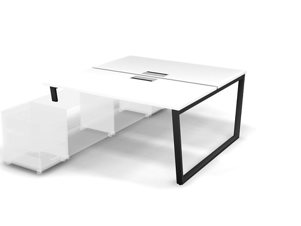 MATRIX 121В302-V Стол прямой, опора на тумбу, пров. Merida (V-опоры) 1580х1590х775 Белый/Темно-серый - Вид 1