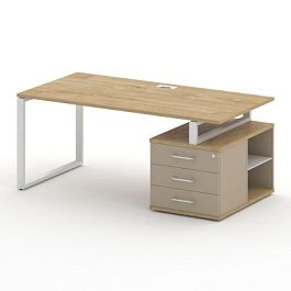 Шифт Стол руководителя с опорной тумбой , правый SK.SRT-180.P (R) Тиквуд Светлый/Капучино/Металл Бел - Фото предпросмотра