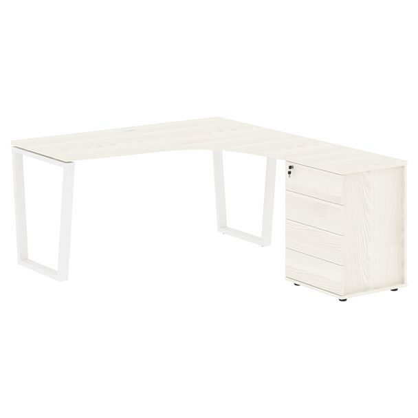 Стол эргономичный с тумбой EVCET 1518(R) Ясень Траун/Белый 1560х1880х750 EDIS - Вид 1