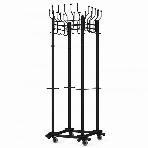 Вешалка на колесах на 20 крючков с держателем для зонтов "Гардикс-4К", металл, черная - Вид 1