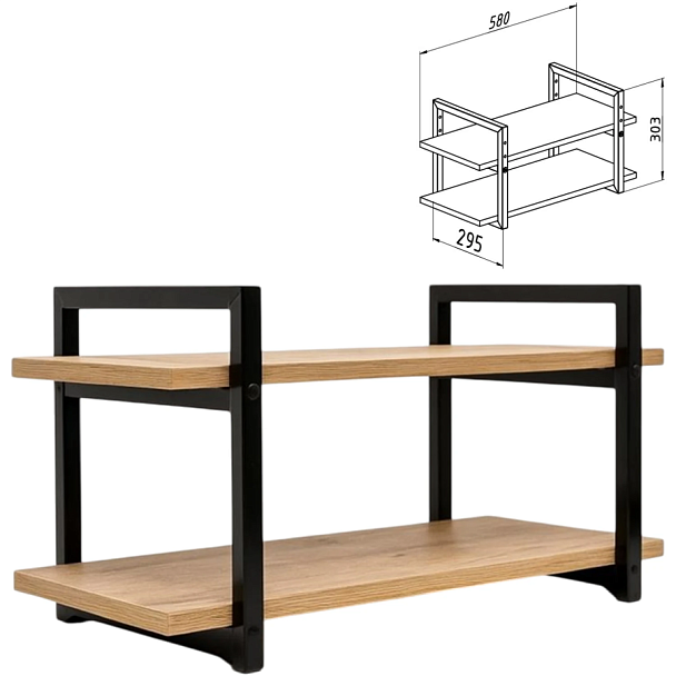 Полка BRABIX "SMART WS-002", 580х290х300 мм, ЛОФТ, 2 полки, металл/ЛДСП бунратти, 641952 - Вид 3