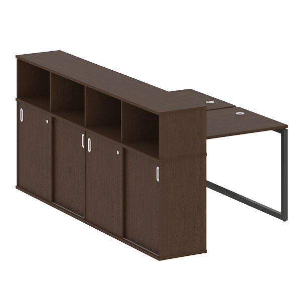 Metal System Quattro Р. ст. с шкафом-купе на О-образном м/к 40БО.РС-СШК-4.1 Т Венге/Антрацит металл 1410*2332*1098 - Вид 1