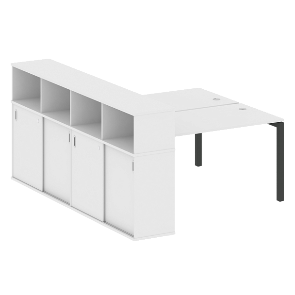 Metal System Quattro Р. ст. с шкафом-купе на П-образном м/к 50БП.РС-СШК-4.3 Т Белый/Антрацит металл 1810*2332*1098 - Вид 1