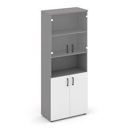 Стайл Проджект Шкаф высокий широкий (2 низких фасада ЛДСП + 2 низких фасада стекло прозрачное) SN.ST - Фото предпросмотра