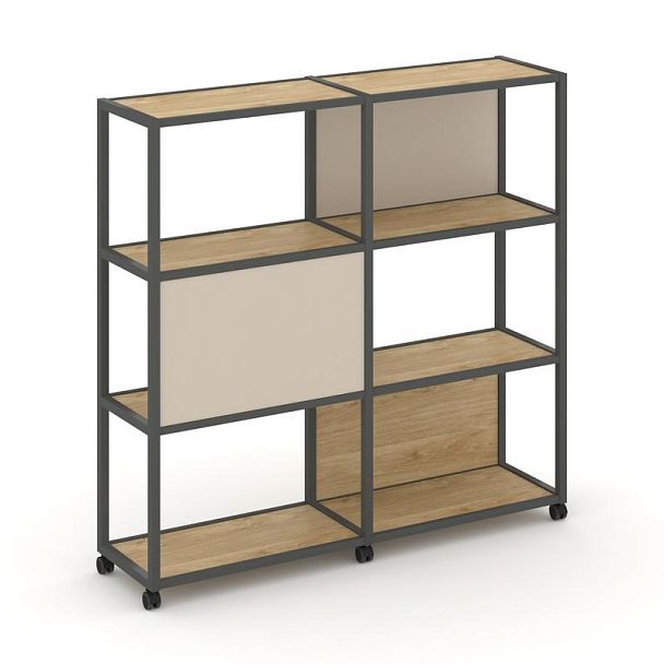 Shelf Mobile Стеллаж 4 уровня 2 секции VR.LT-STK-414.12 Тиквуд Светлый/Металл Антрацит/W-04 2370*400*1523 - Вид 1