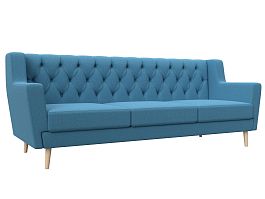 Диван кухонный прямой Брайтон 3 Люкс Рогожка голубой - Фото предпросмотра