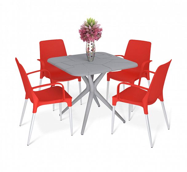 Обеденная группа Sheffilton SHT-DS210 серый/красный/хром лак - Вид 2