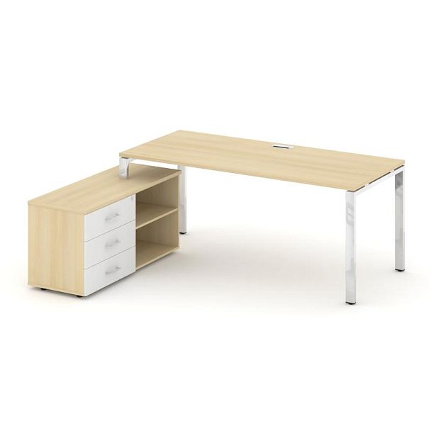Стайл Проджект Директ Люкс / Style Project Direct Lux Стол письменный с греденцией левой M-SN-6P.SRG-026.M(L) Акация Лорка/Акация Лорка/Белый/Нержавеющая Сталь/Хром 1980*800*750 - Вид 1