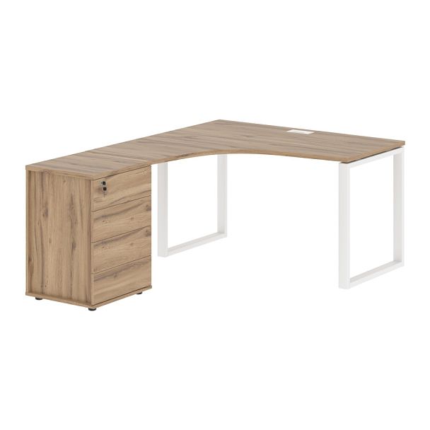 Стол эргономичный с тумбой EQCET 1318(L) Дуб Денвер светлый/Белый 1360х1880х750 EDIS - Вид 1