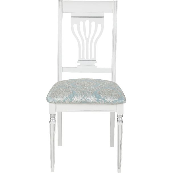Комплект деревянных стульев с мягким сиденьем Мендельс Белая эмаль серебрянная патина/Бирюзовый жаккард, 4 шт. - Вид 2
