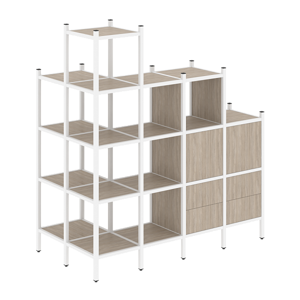 Loft Угловой внешний стеллаж наборный VR.L-58 Дуб аттик/Белый металл 862*1694*1869 - Вид 1
