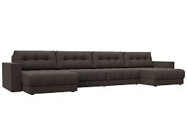 Диван П-образный с декором Лига-049 НПБ Лонг Рогожка коричневый - Фото предпросмотра