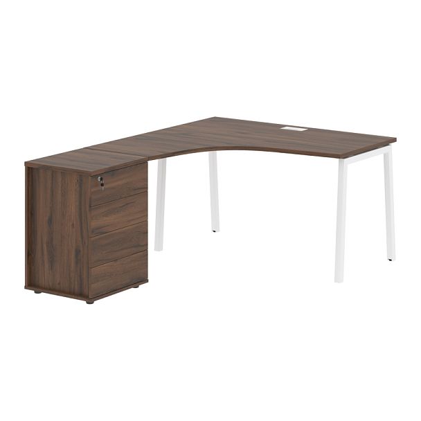 Стол эргономичный с тумбой ELCET 1318(L) Дуб Денвер тёмный/Белый 1360х1880х750 EDIS - Вид 1