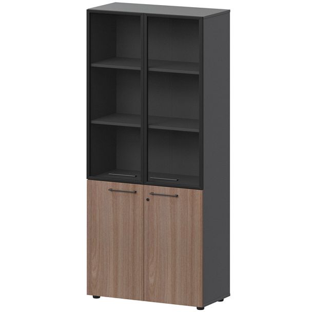 Шкаф высокий закрытый с стеклом в алюминиевой раме СМШ58.28F.38RSМ(Ч) Темный шимо/Графит 792x382x1990 Кортез - Вид 1