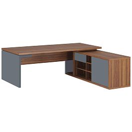 Стол рабочий на опорной креденции правый Zion 200x208x74 орех селект - Фото предпросмотра